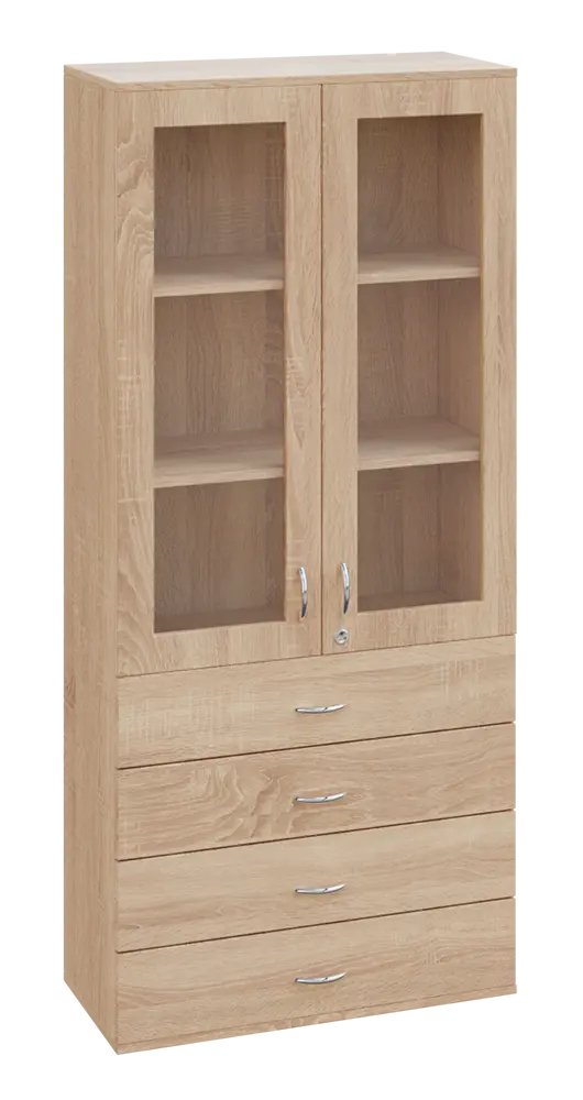 SPO 34 skříň 2-dveřová, 2-sklo, zásuvky lamino - dub bardolino